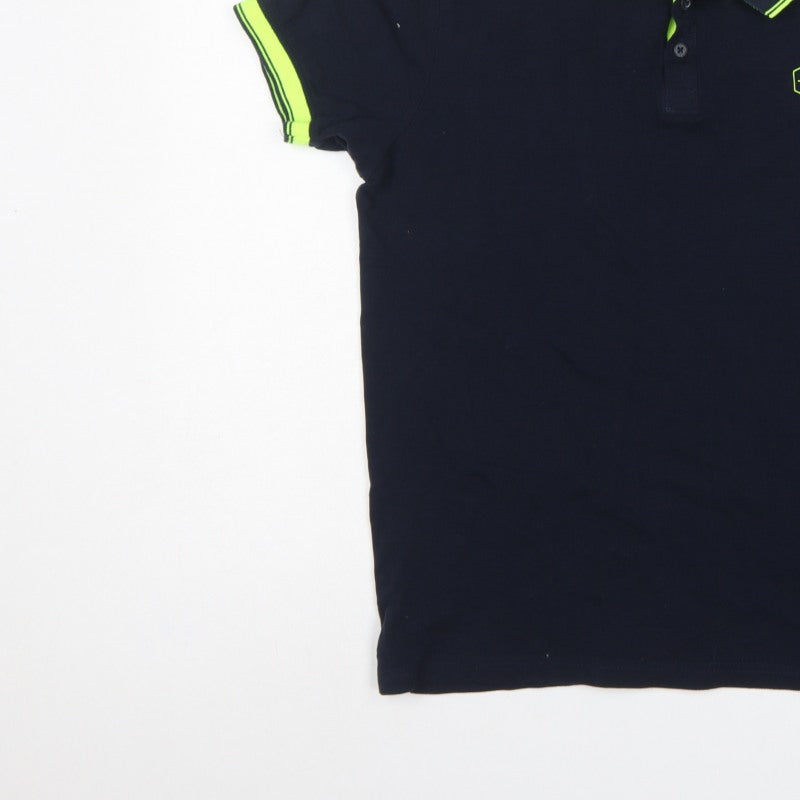Dissident Men’s Blue M Cotton Polo Shirt Neon Trim Logo Short Sleeve