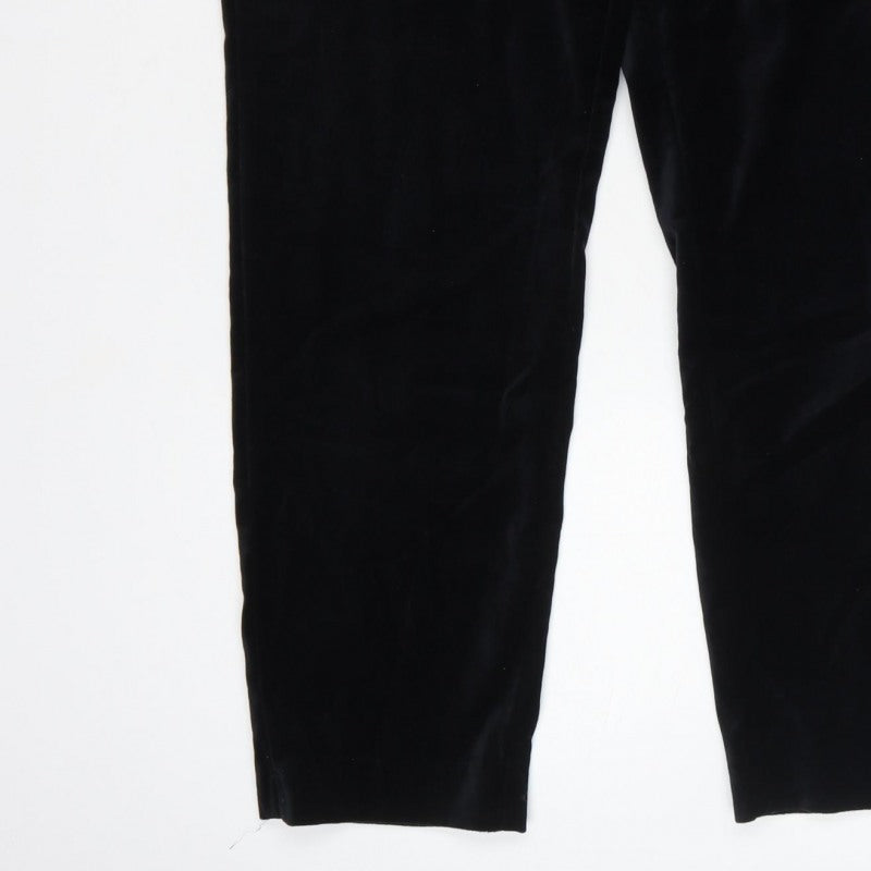 Marks and Spencer Women Black Size 14 Regular Straight Velvet Trousers
