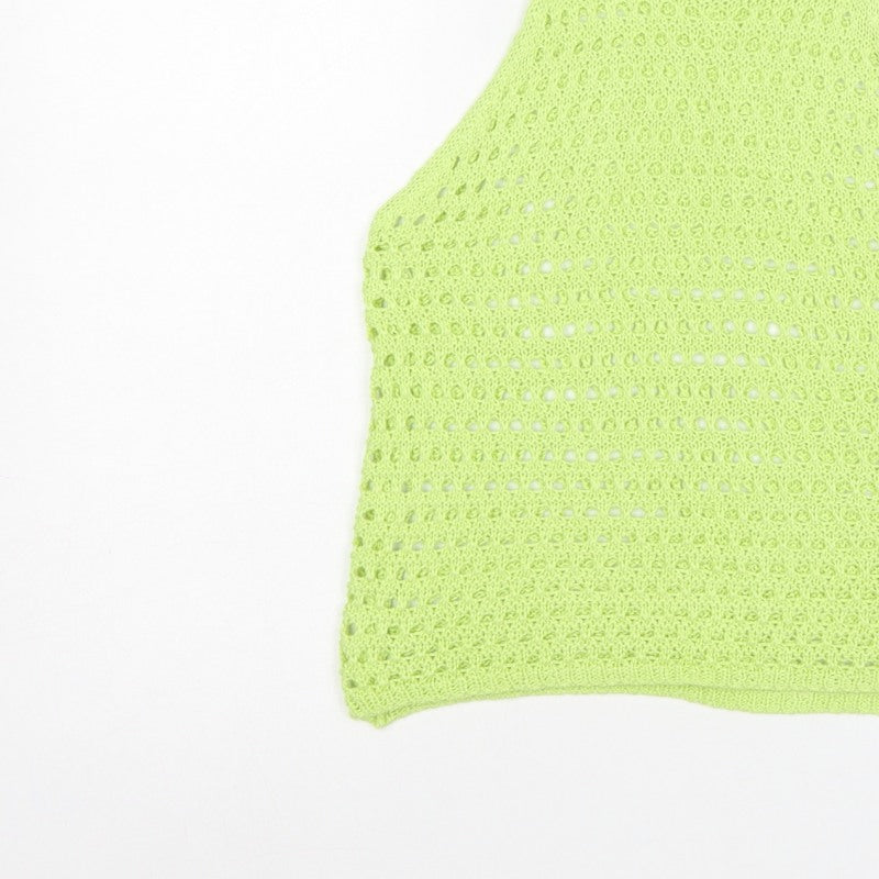Stradivarius Women Green M Crochet Knit Sheer Camisole Tank Top