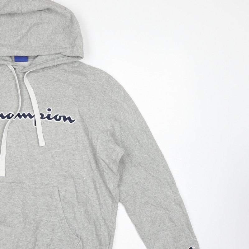 Champion Men Grey L Pullover Hoodie Embroidered Logo Pockets