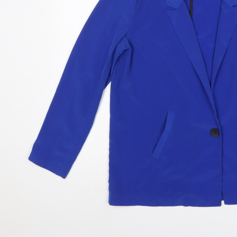 Bershka Women Blue M Single-Breasted One-Button Blazer Jacket