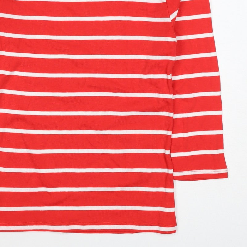 Marks and Spencer Women Red Stripe Basic Boat Neck Long Sleeve Top UK 8