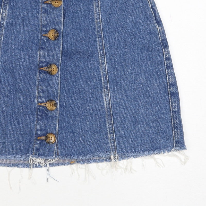 New Look 915 Teens Blue UK 4 Denim Button Front Mini Skirt