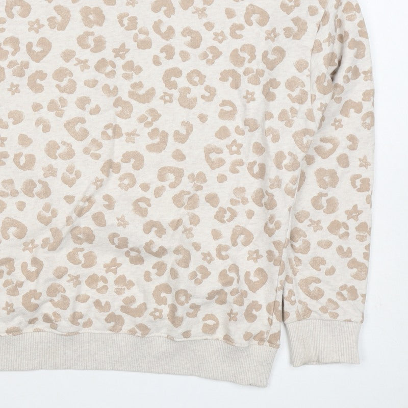 Next Women Beige S Leopard Print Crew Neck Pullover Sweatshirt