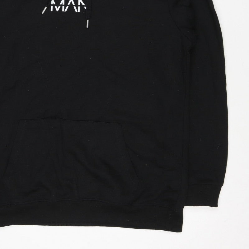boohooMAN Men’s Black L Logo Pullover Hoodie Drawstring Pockets