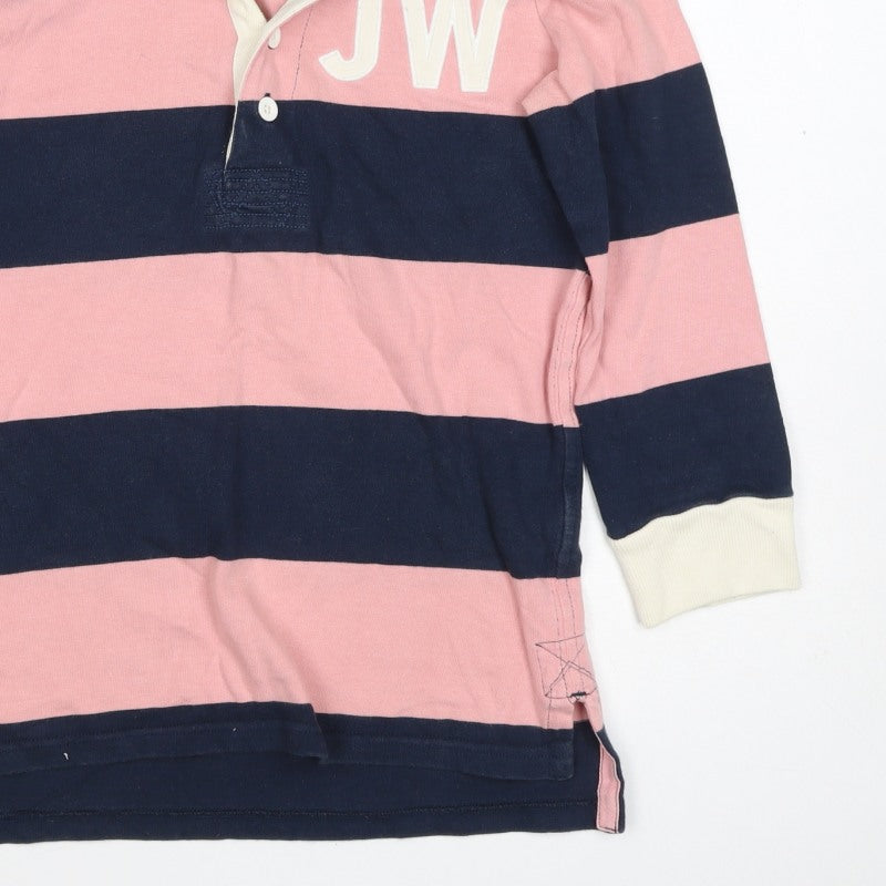 Jack Wills Women Pink Navy UK 10 Striped Long Sleeve Rugby Polo Top