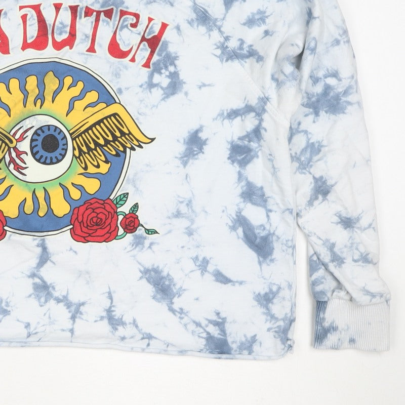 Von Dutch Women Blue Tie Dye Logo Sweatshirt M Crew Neck