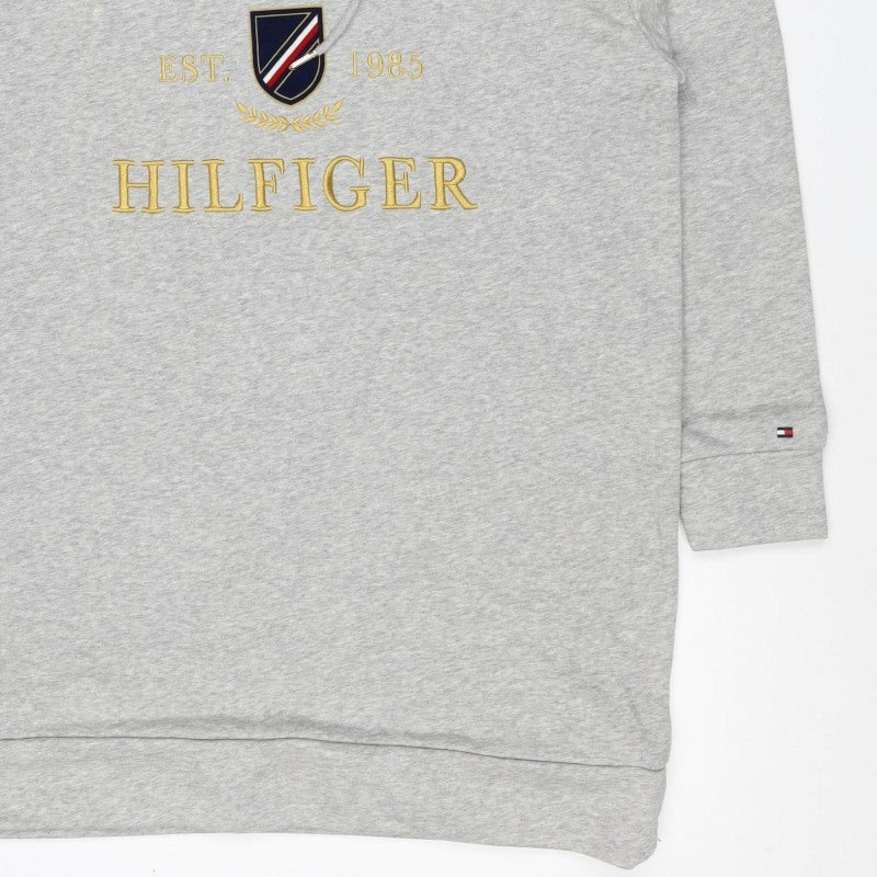 Tommy Hilfiger Men’s Grey M Pullover Hoodie Embroidered College Logo