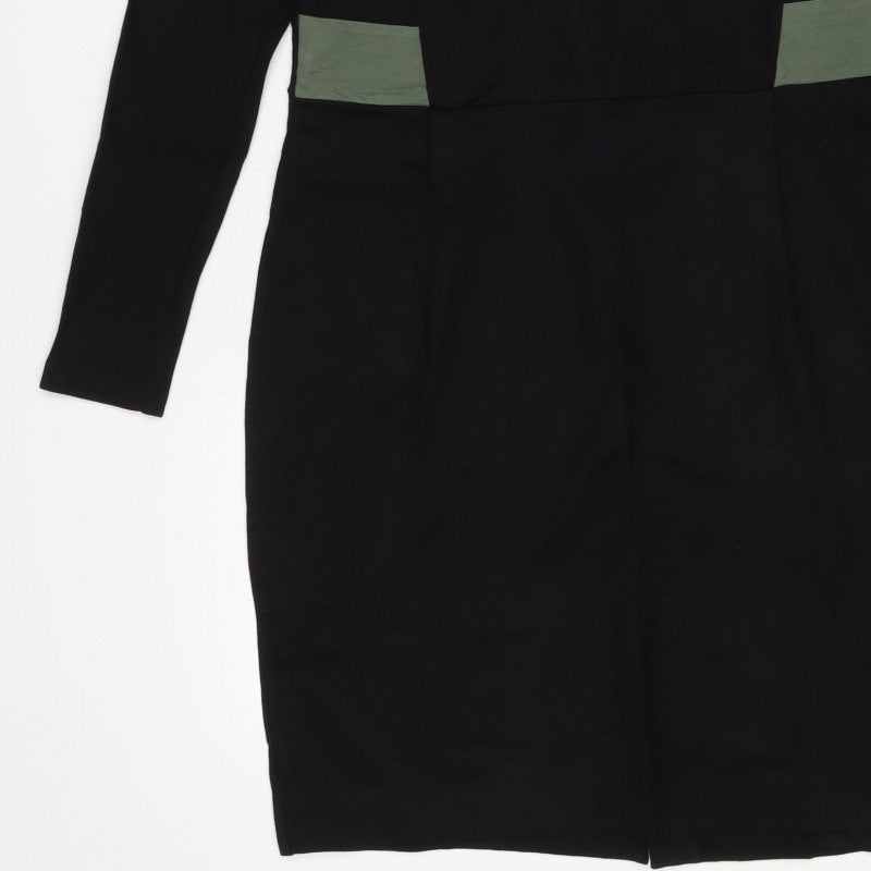 Limited Collection Women Black UK 14 Knee Length Sheath Zip Dress