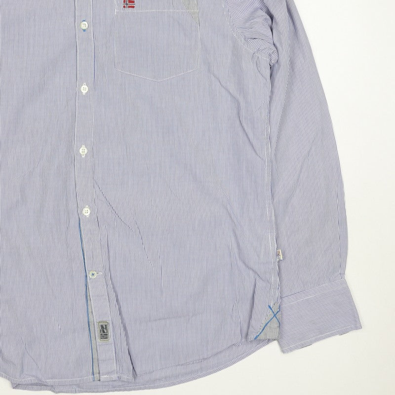 Napapijri Men’s Blue Striped L Cotton Long Sleeve Casual Shirt