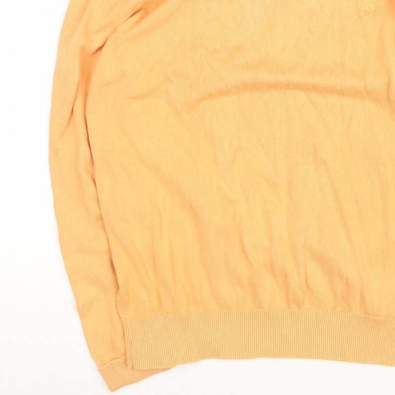 Jeff Banks Men Orange XL V-Neck Pure Cotton Logo Jumper Pullover