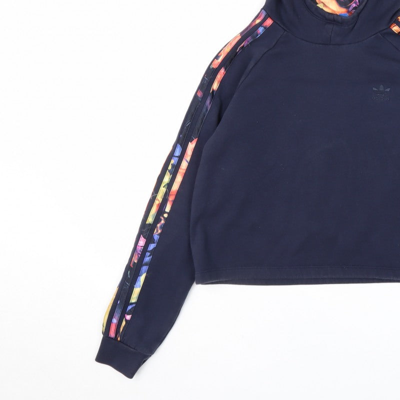 Adidas Girls Black 14-15 Years Floral Stripe Pullover Hoodie