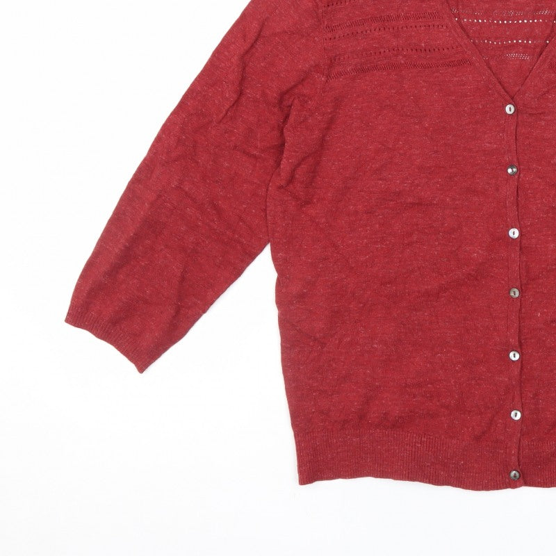 Fat Face Women’s Red Linen Blend V-Neck 3/4 Sleeve Cardigan UK 16