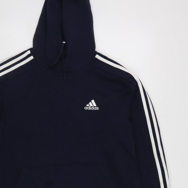 adidas Men’s Blue S Pullover Hoodie Logo 3 Stripe Sports