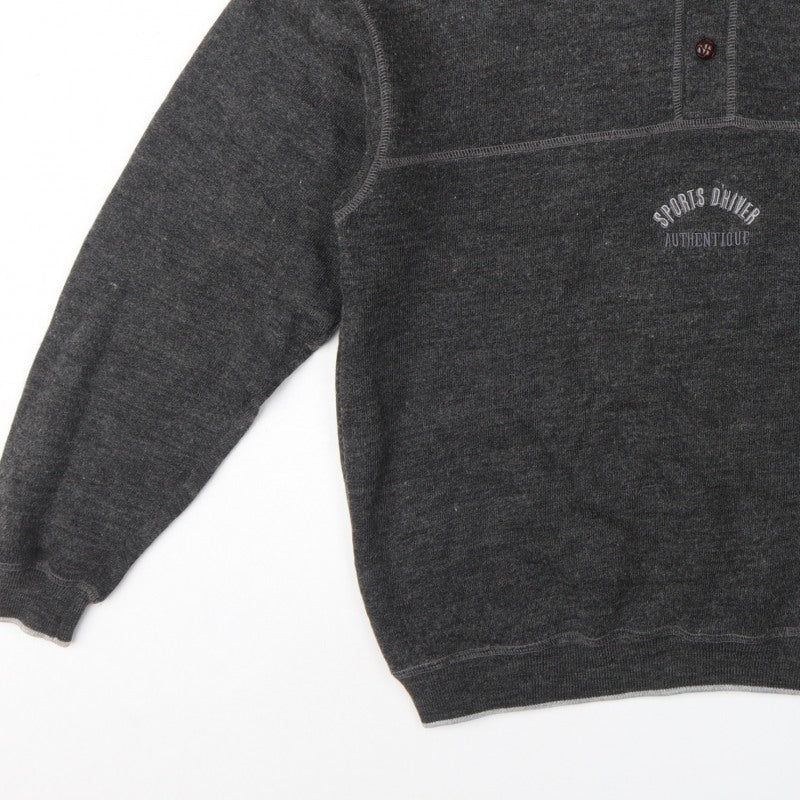 Marks and Spencer Men Grey M Collared Henley Wool Blend Vintage Jumper