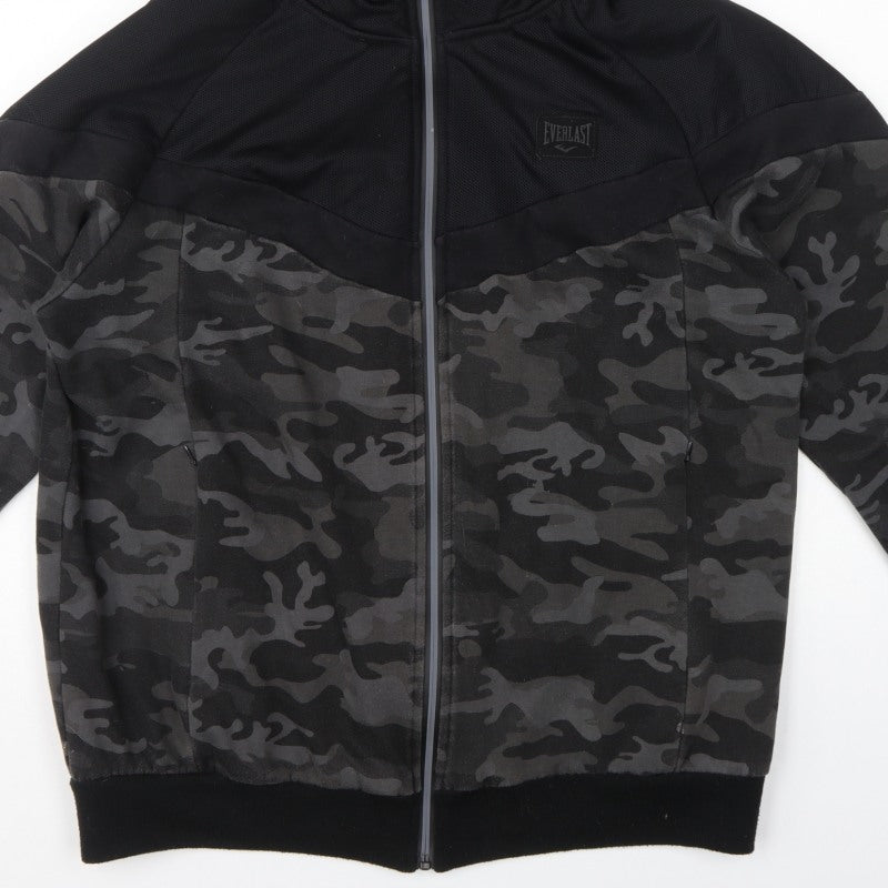 Everlast Men’s Black Grey Camo Full Zip Hoodie UK XL Logo