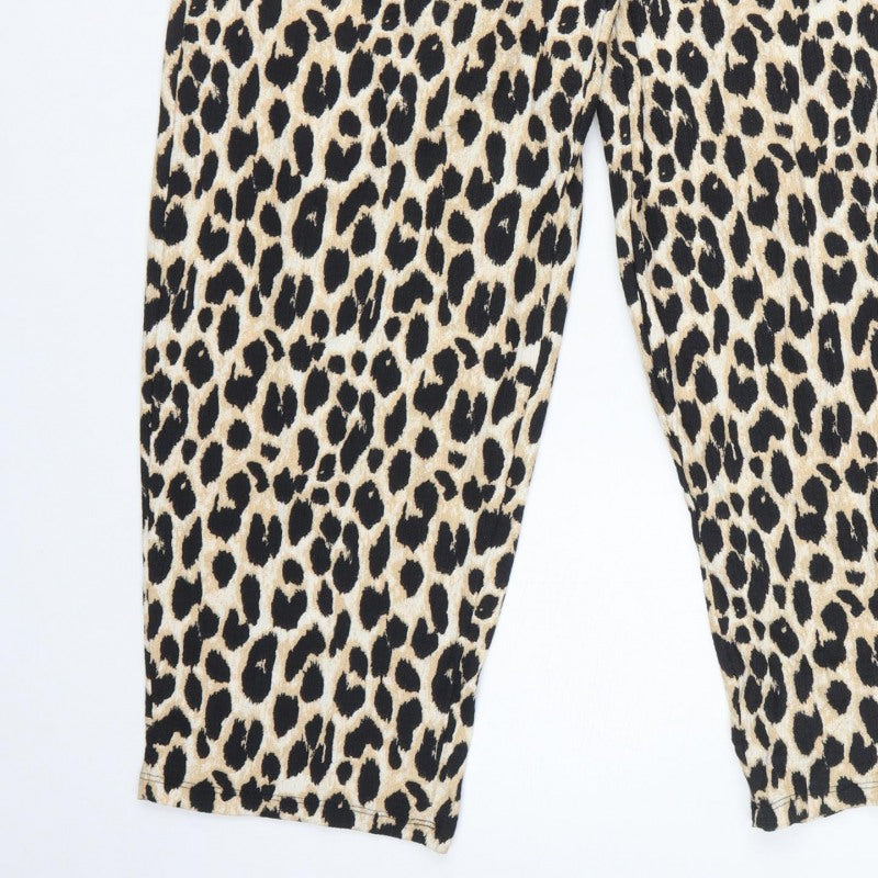 Marks and Spencer Women Beige Leopard Print Drawstring Trousers UK 12