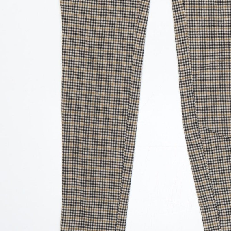 New Look Women’s Beige Check Skinny Trousers UK 10 Zip Pockets
