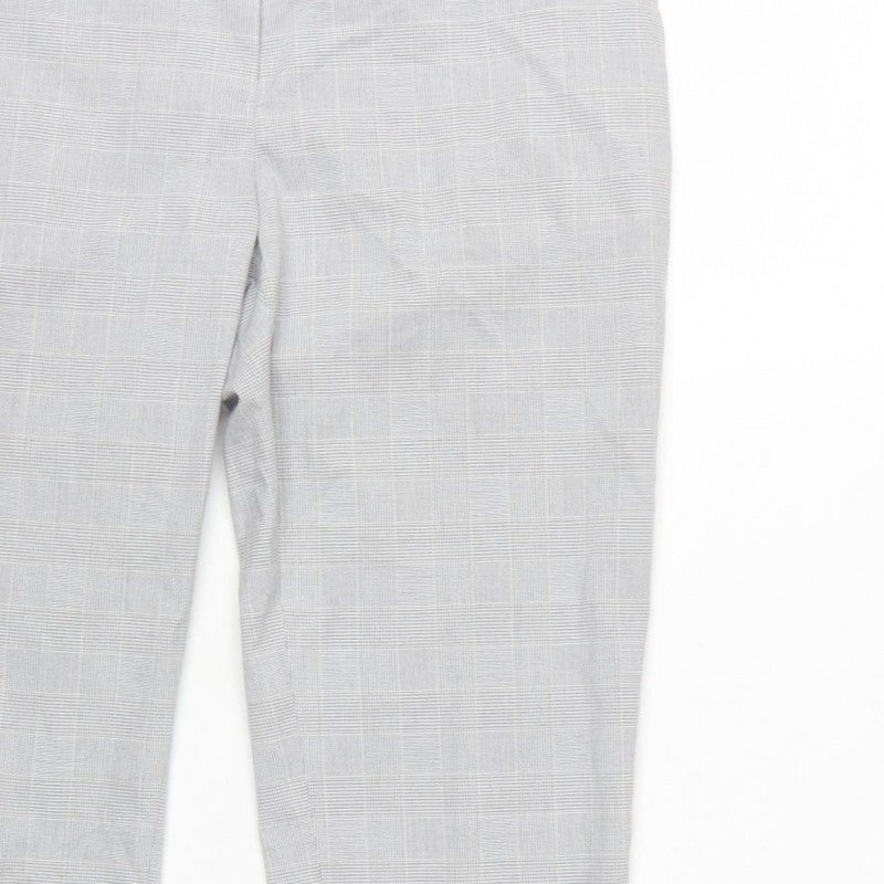 H&M Women Grey Check Tapered Dress Trousers UK 10 High Rise