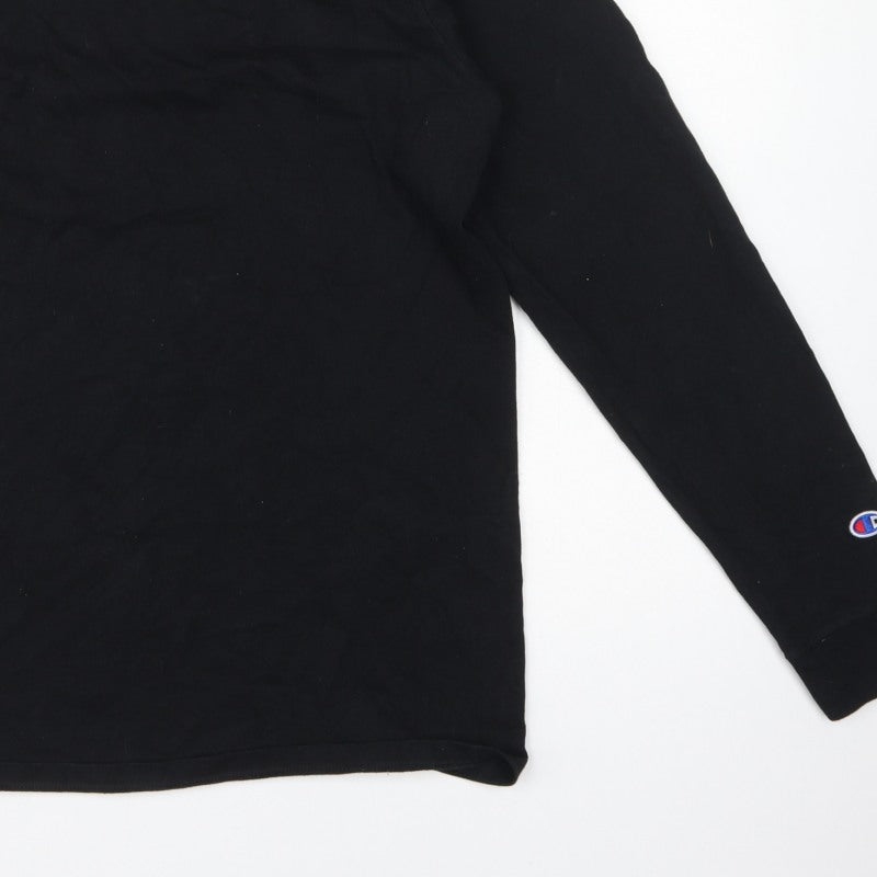 Champion Men's Black Large Long Sleeve Crew Neck Logo T-Shirt