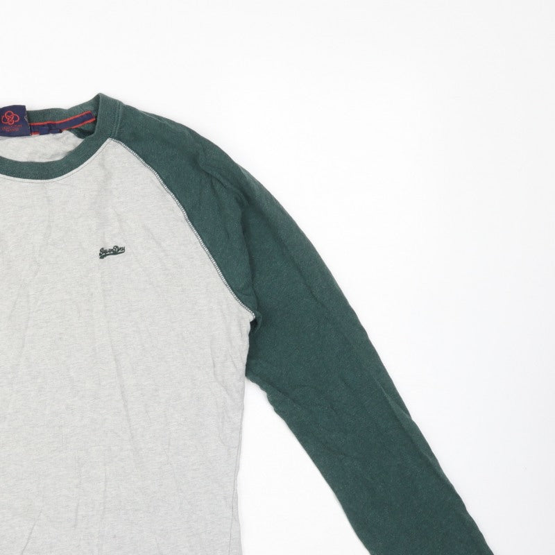 Superdry Men’s Grey Green Long Sleeve Raglan T-Shirt Size L