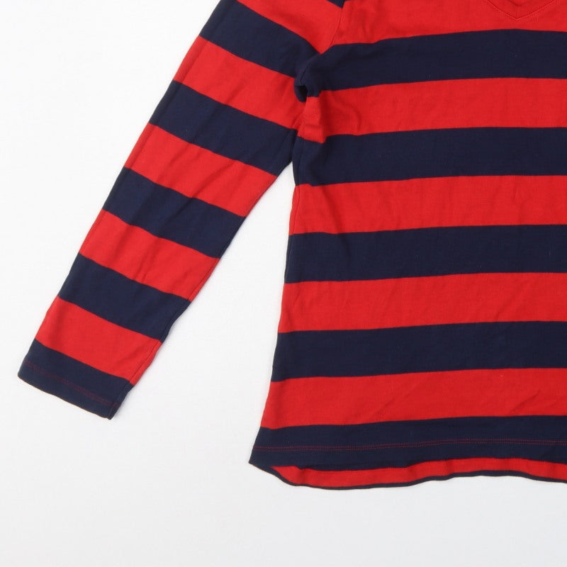 Tommy Hilfiger Women Red Navy Striped XL V-Neck Long Sleeve Jersey Top