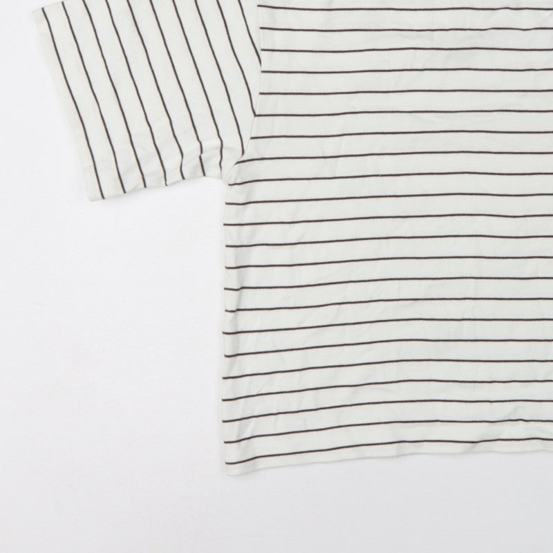 Marks & Spencer Women White Brown Stripe UK 14 Cropped Jersey T-Shirt