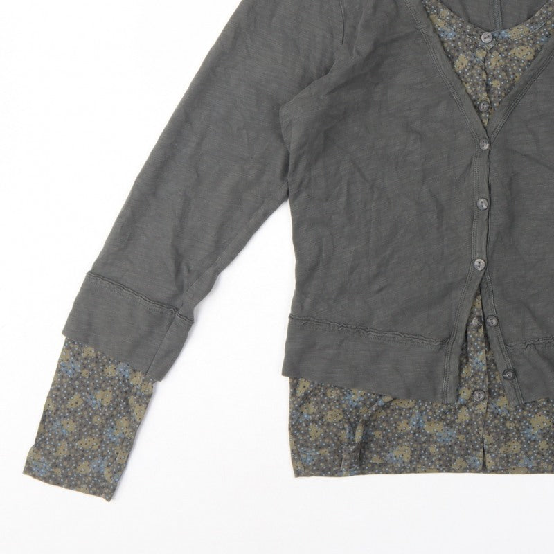 Sandwich Women Grey Floral Layered Button V-Neck Long Sleeve Blouse M