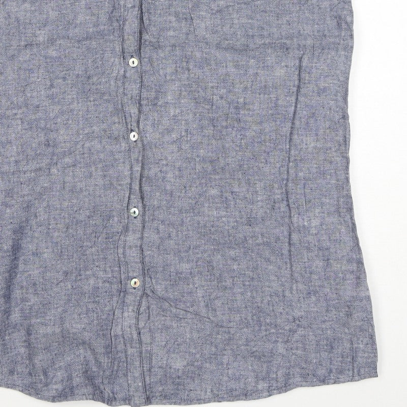 Bonmarche Women’s Blue Size 14 Linen Blend Sleeveless Button-Up Shirt