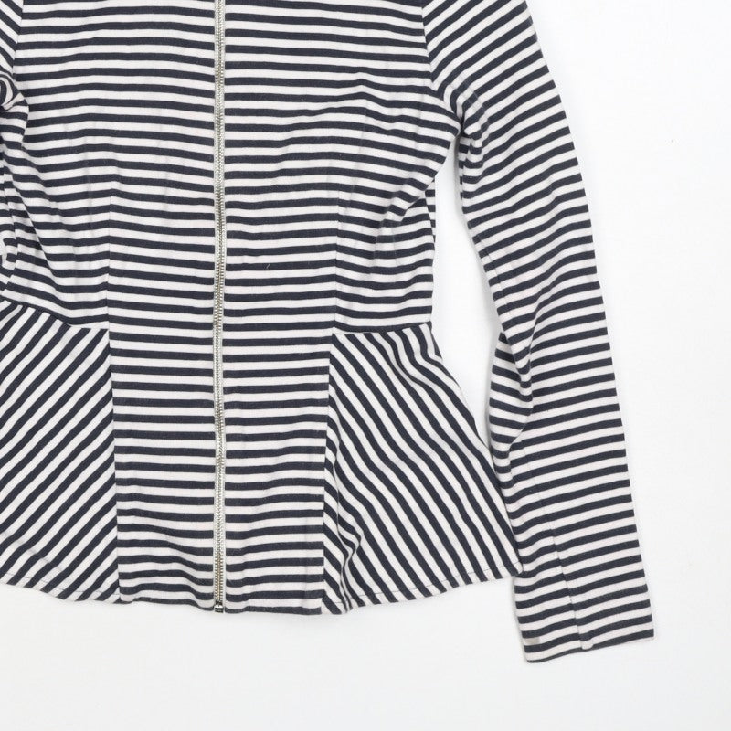 Topshop Women Multicoloured UK 10 Striped Peplum Zip Long Sleeve Blouse