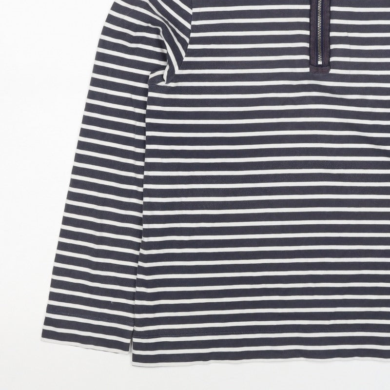 Cotswold Collections Women Blue Stripe M Jersey 1/2 Zip High Neck Top