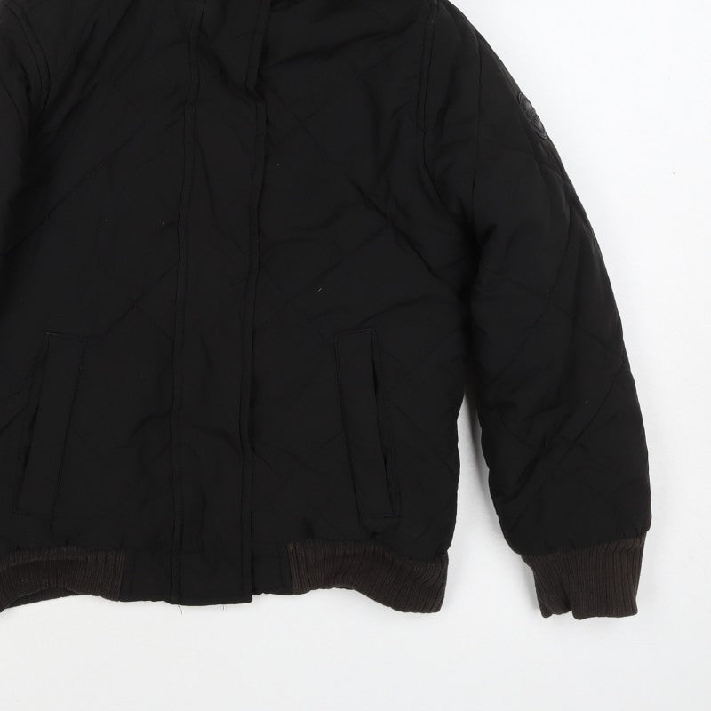 Abercrombie Kids Girls Black 9-10 Bomber Jacket Faux Fur Hood Quilted