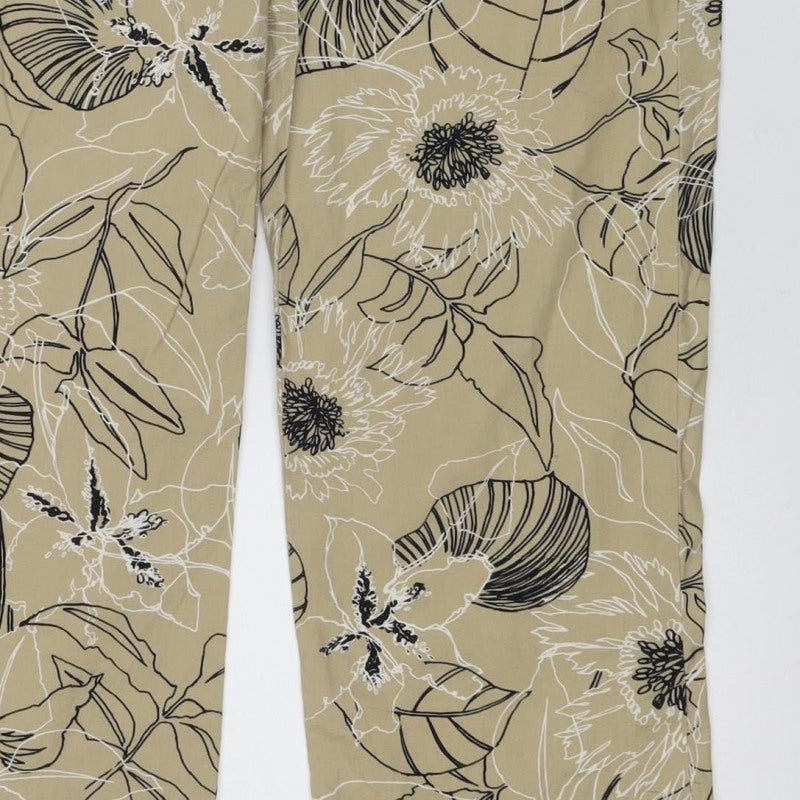 Villager Women’s Beige Floral Cotton Blend Size 4 Wide-Leg Trousers