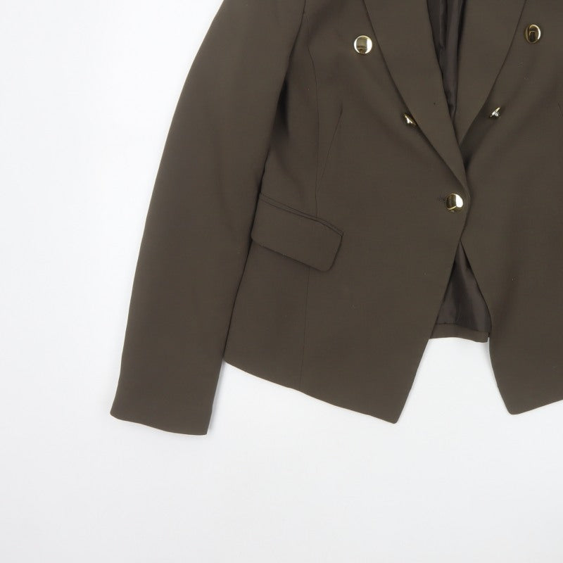 MNG Suit Women Brown L Double-Breasted Lined Blazer Gold Buttons