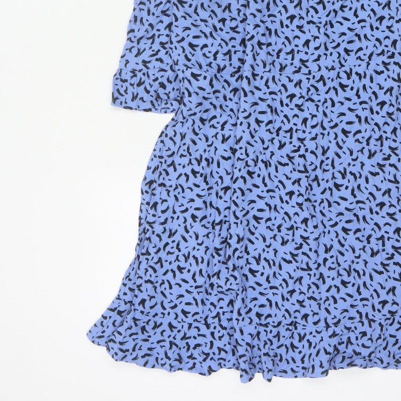 M&S Women Blue Geometric Print Fit & Flare Knee Dress UK 14