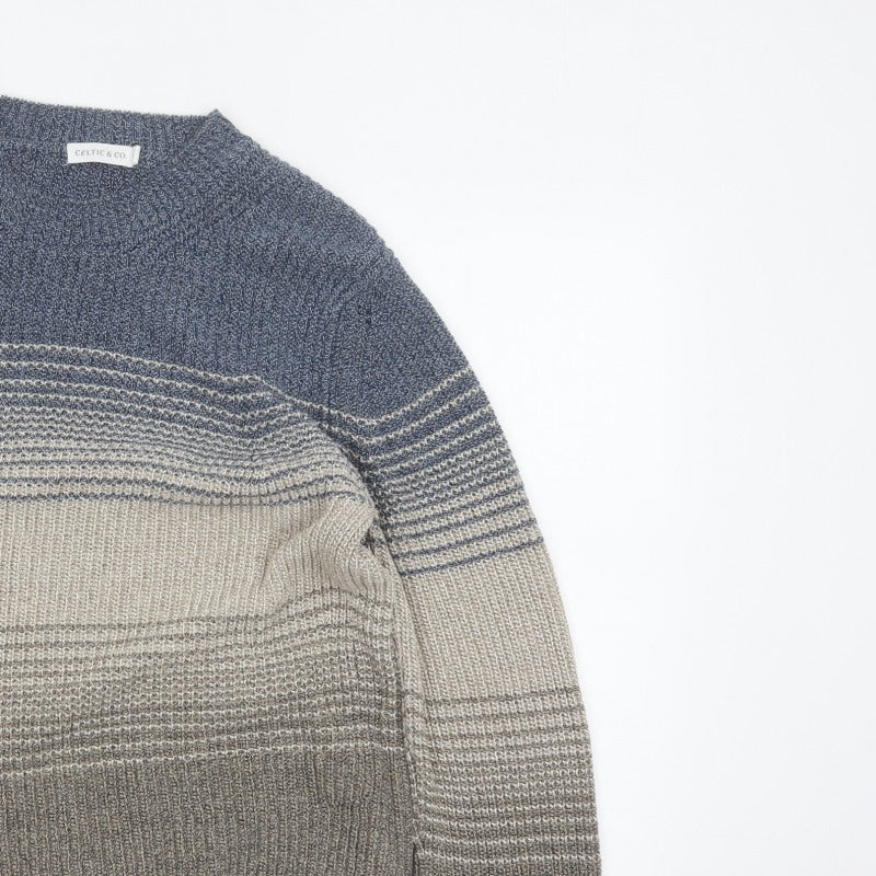 Celtic & Co. Men's Grey Blue Stripe Knit Pullover Jumper Size S Cotton