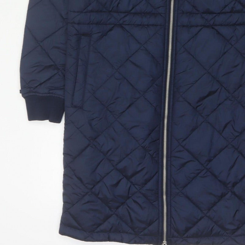 Marks & Spencer Women Blue XS Long Quilted Bomber Padded Coat