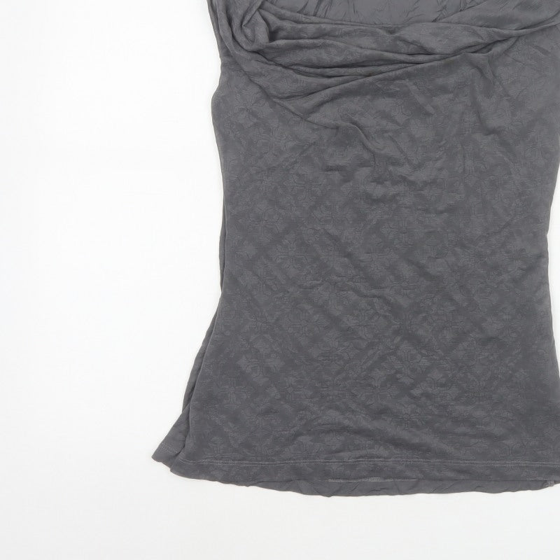H&M Women Grey S Basic Cowl Neck Floral Jersey Cap Sleeve Top