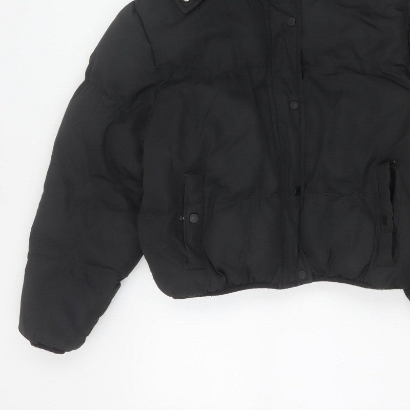 Boohoo Women Black UK 10 Short Hooded Puffer Jacket