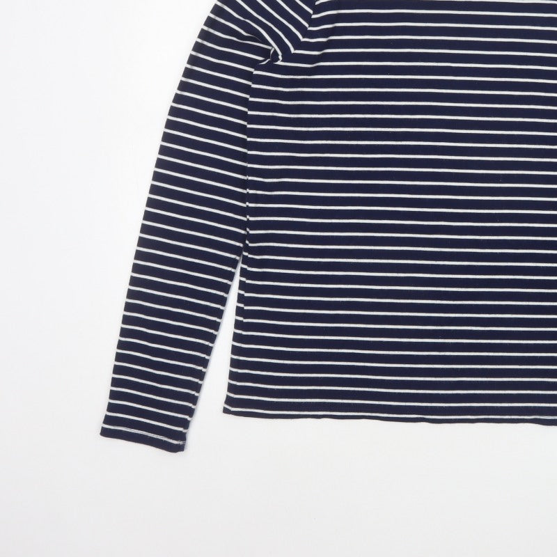 Lands' End Women's Blue White Stripe Mock Neck Jersey Top M