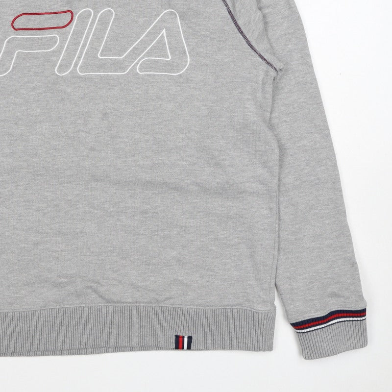 FILA Men’s Grey M Logo Embroidered Crew Neck Pullover Sweatshirt