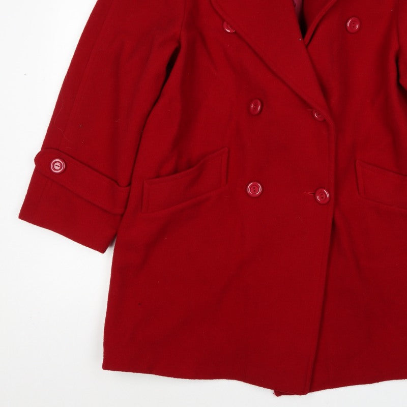 Great Plains Women Red UK 14 Wool Blend Double-Breasted Pea Coat