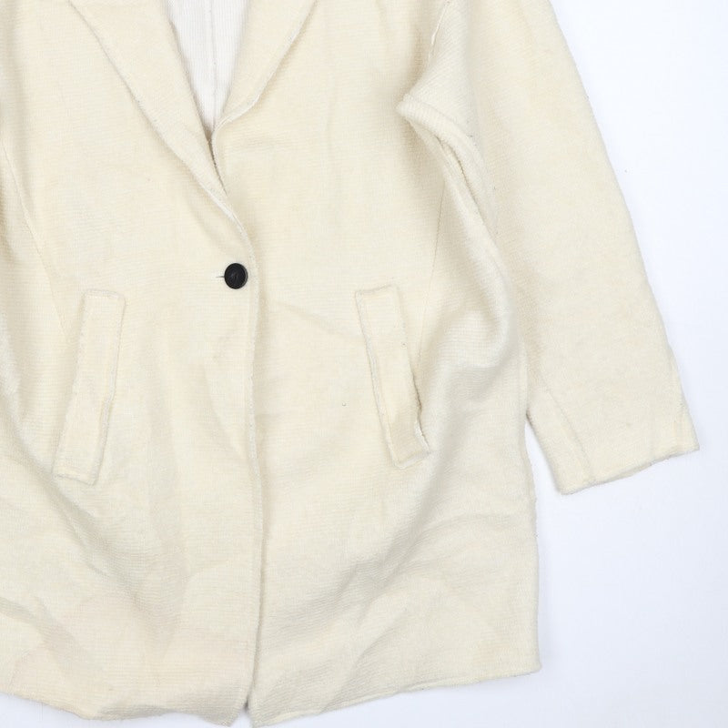Zara Women Ivory Linen Overcoat Size L Single Breasted Collared