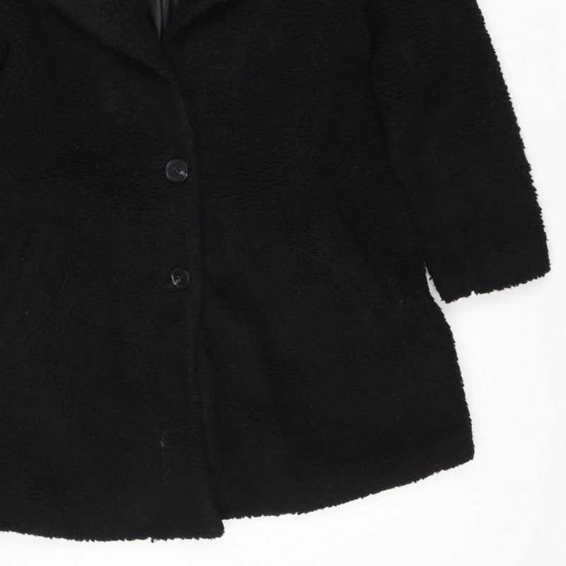 M Women’s Black Teddy Fleece Button Jacket UK 8 Relaxed Fit