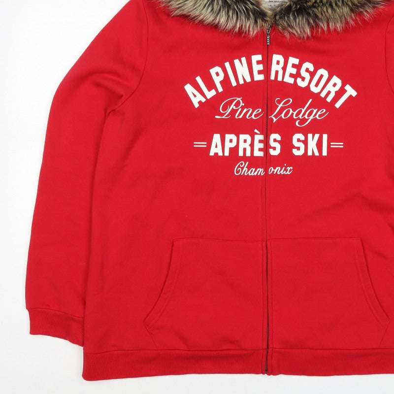 TU Women’s Red Size 24 Alpine Resort Full Zip Fur Trim Hoodie