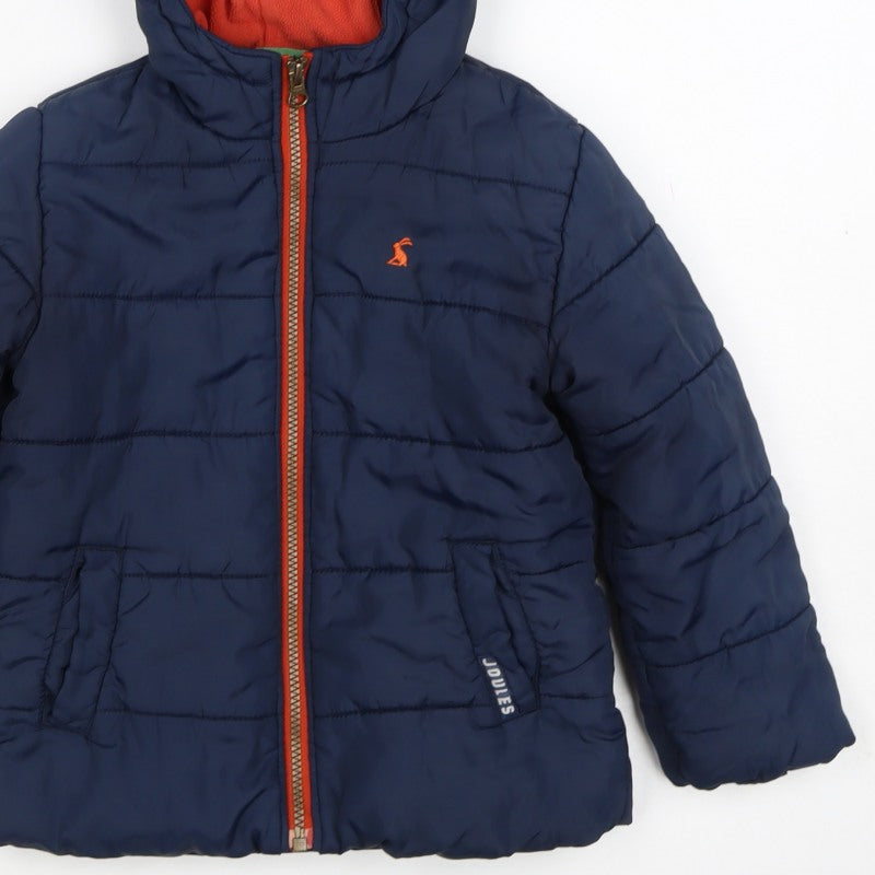 Joules Boys Blue 4 Years Hooded Puffer Jacket Orange Fleece Lining