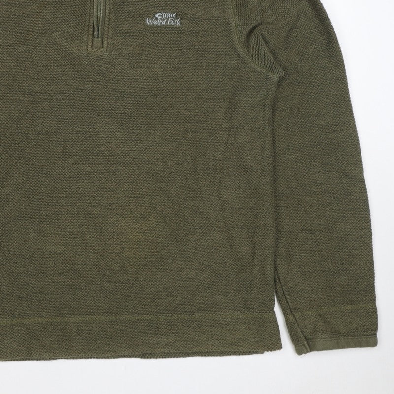 Weird Fish Men’s Green M 1/4 Zip High Neck Textured Sweatshirt