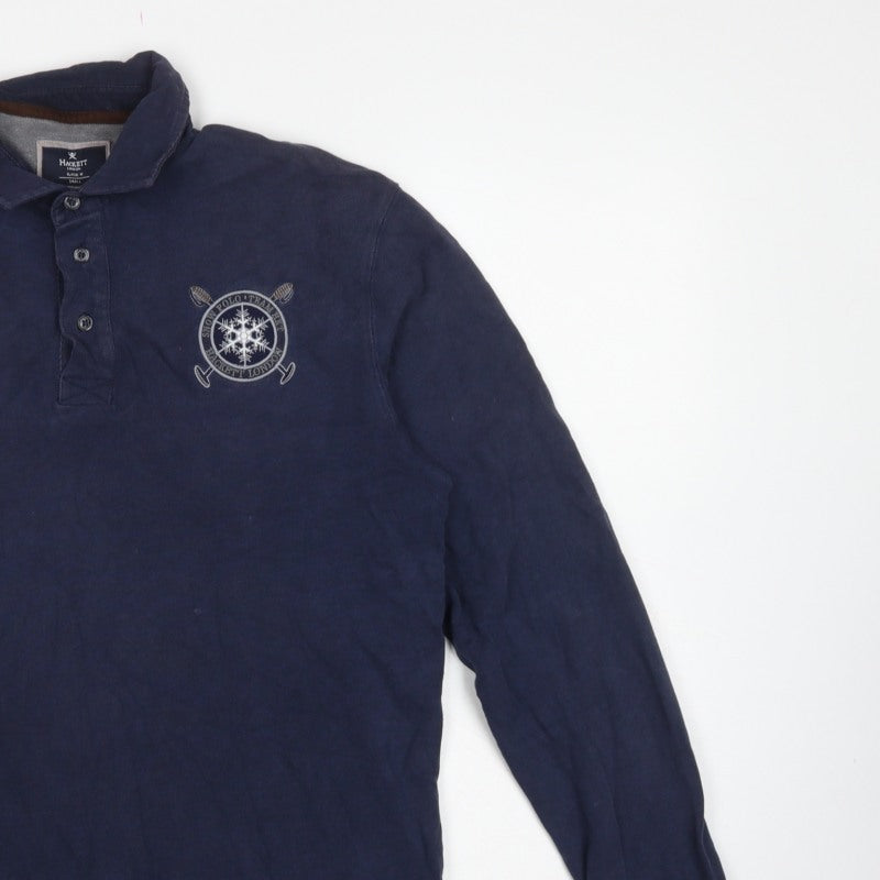 Hackett London Men’s Navy Small Classic Fit Long Sleeve Cotton Polo