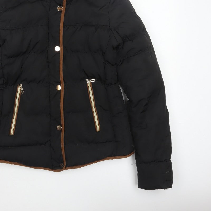 J.STARS Women Black XL Padded Puffer Jacket Gold Zip Short