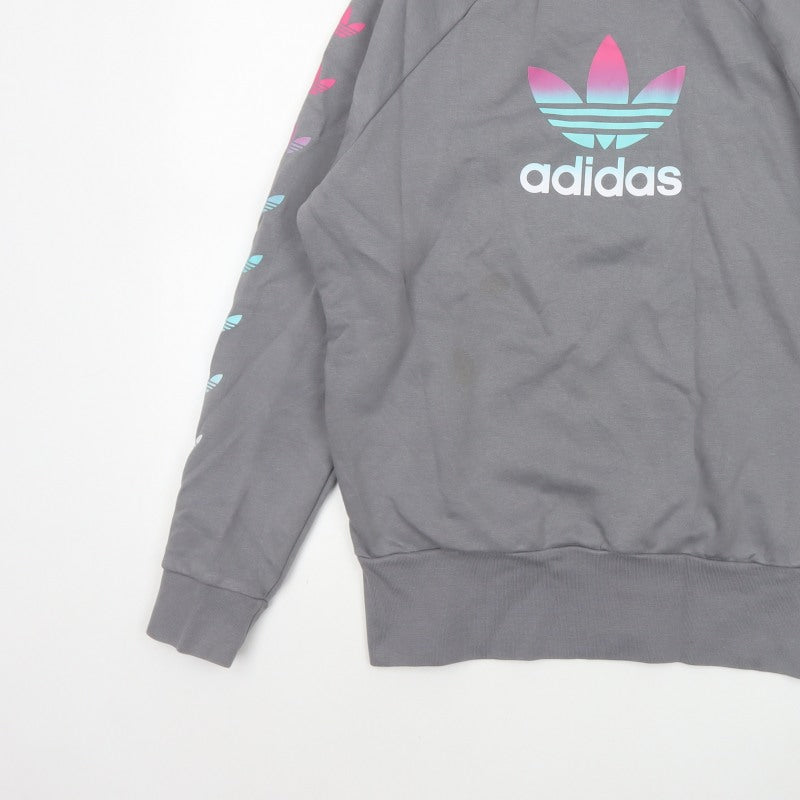 Adidas Girls Grey 14-15 Years Pullover Sweatshirt Trefoil Logo
